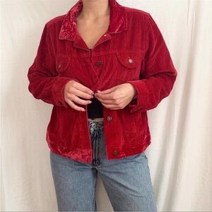 J Jill red velvet collar corduroy jacket